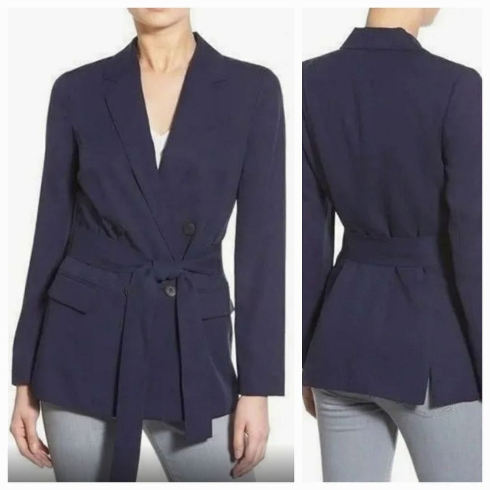 1.STATE Navy Double Breasted Belted Blazer Size M NWT $159